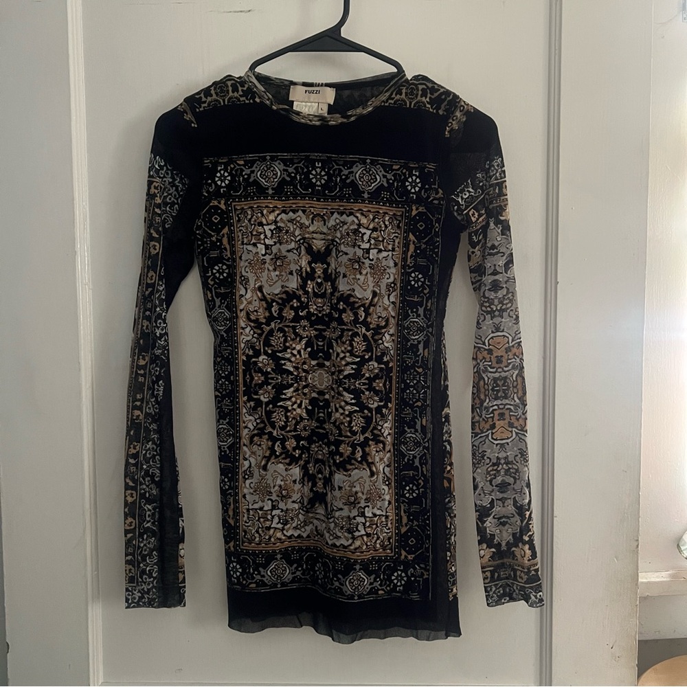 FUZZI / Jean Paul Gaultier Black and Gold Long Sleeve Patterned Top